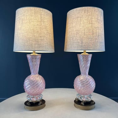 Pair of Mid-Century Modern Pink Murano Table Lamps by Barovier & Toso, c.1960’s 