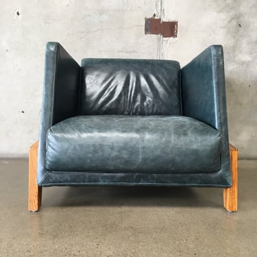 Green Distressed Leather Custom Made Lounge Chair Zebra Wood