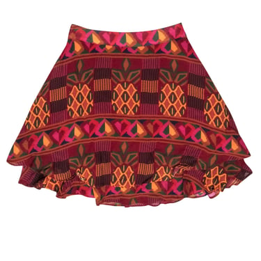 Farm - Red &amp; Orange Boho Print Mini Skirt Sz XS