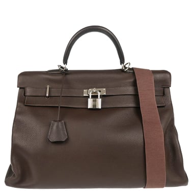 Hermes 2001 Cafe Taurillon Clemence Kelly 50 Retourne 2way Shoulder Handbag