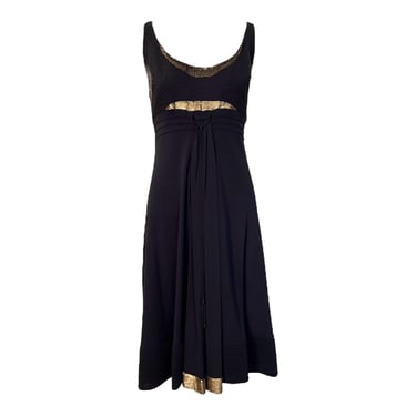 CHADO Ralph Rucci Brown Matte Jersey Dress with Gold Sequin and Quilting Detail