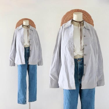 worrrn cornflower suede leather shacket - m - READ Description vintage 90s y2k light baby blue size medium womens coat jacket 