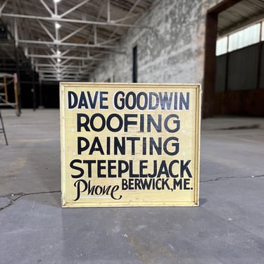 Vintage Dave Goodwin Roofing Berwick, ME Hand Painted Wood Sign 