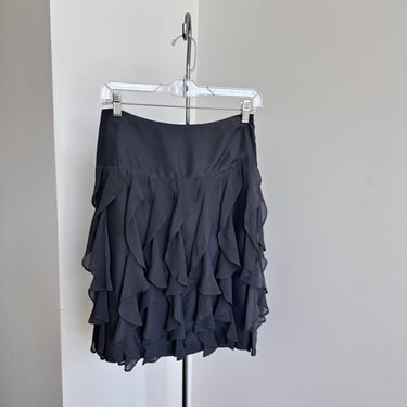 Y2K Silk Ruffle Skirt | Grey Silk Skirt | Vintage Mini Skirt | Waterfall Ruffle Skirt | 