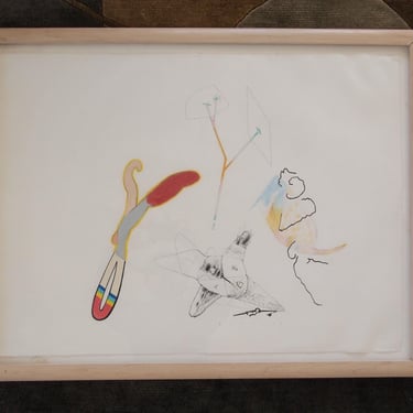 Original 1985 RODGER LAPELLE Abstract Expressionist DRAWING 26x34