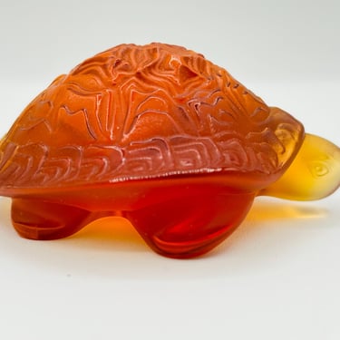 LALIQUE France Paperweight Luxurious Amber Sidonie Crystal Turtle by LeChalet