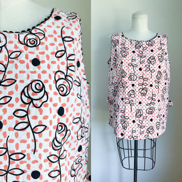 Vintage Rose and Orange Dotted Swing Top / Maternity Top // L 