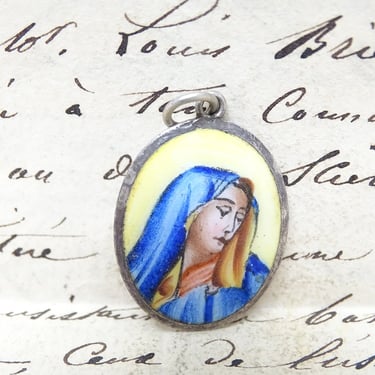 Antique Mater Dolorosa Our Lady of Sorrows  Hand Painted Miniature Portrait of Saint Mary, Pendant,  Madonna Painting Religious Art 