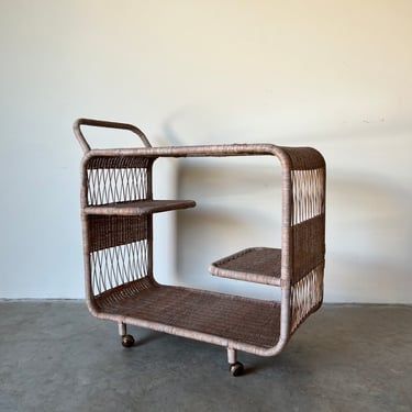 Vintage Three - Tier Cerused Rattan Bar Cart 