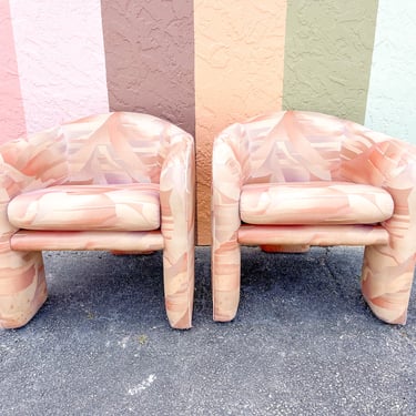 Pair of MCM Tri Leg Upholstered Chairs