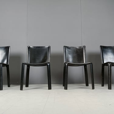 Vintage black leather dining chairs by Cidue, set of 4 - 1980s - vintage dining chairs - leather dining chairs - italian dining chairs 