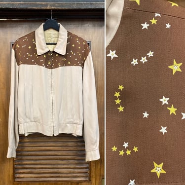 Vintage 1950’s Atomic Star Pattern Gabardine Rockabilly Jacket, 50’s Zipper Jacket, Vintage Clothing 