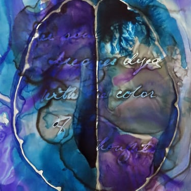 The Color of Thought: Original ink painting on yupo of brain - neuroscience art philosophy - Marcus Aurelius 