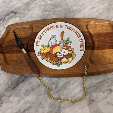Cute Vintage Taiwan Cheese Board With Knife 