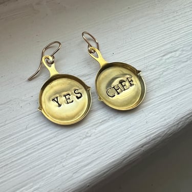 Yes Chef Frying Pan dangles in Brass and 14k goldfilled 