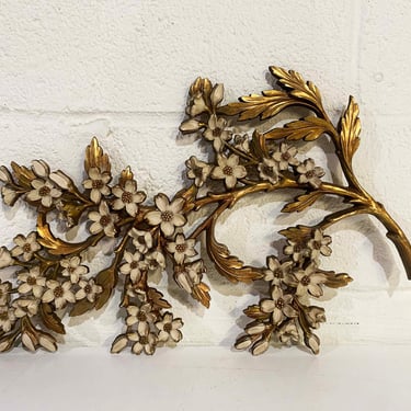 Vintage Syroco Plastic Gold Flower Branch Wall Hanging Floral Cherry Blossom Dogwood Flowers 1960s 1967 Boho Retro Branch MCM 