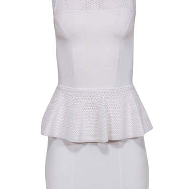 Milly - White Peplum Bandage Midi Dress w/ Crochet Sz P