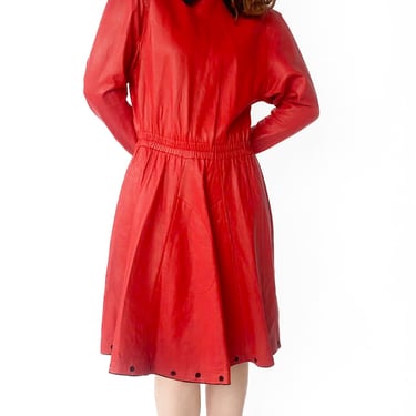 1980s Red Leather Polka Dot Dress, sz. L