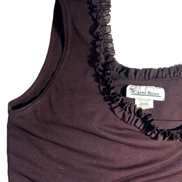 90s Brown Top Ruffled Neckline / Sleeveless // Carol Rose // Size Medium 