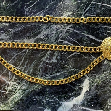 Gold Toned Lion Head Chain Belt
