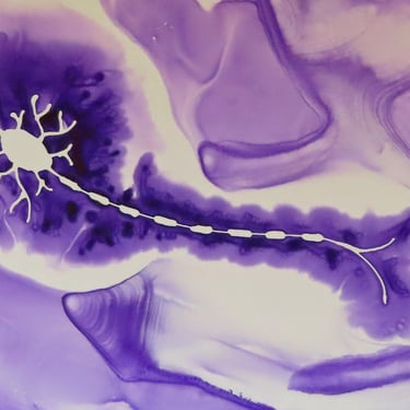 Motor Neuron  in Purple - original ink painting of brain cell - neuroscience art 