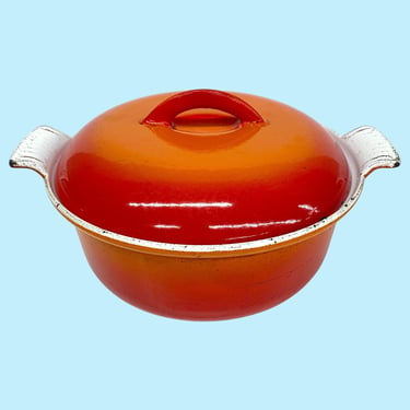 Vintage Descoware Dutch Oven Retro 1970s Mid Century Modern + Orange Flame + Enamel + FE Belgium + 2 Pieces + Cookware + Ovenware + Kitchen 