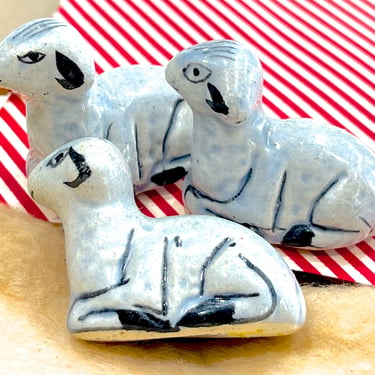VINTAGE: 3pcs - Glazed Pottery Sheep Figurines - Nativity Sheep Ceramic Figurine - Barn Animal - Farm - Pet - SKU 16-A2-00034762 