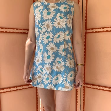 1960s Daisy Print Mini Dress - Size S