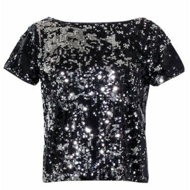 Milly - Black & Silver Sequin Short Sleeve Top Sz 2