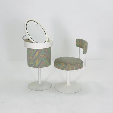 Mid-Century Makeup Table and Stool Set – Italian Design, 1980s 