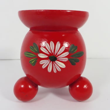 Vintage Swedish Wood Christmas Candle Holder - Red Swedish Candle Holders 