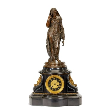 Victorian Slate &amp; Bronze Mantel Clock Signed by Gaulier Ebit
