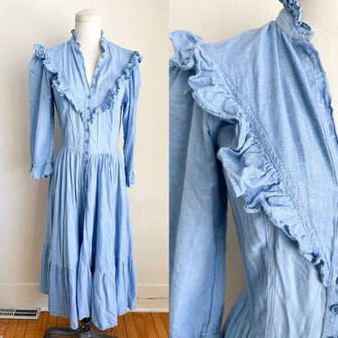 Vintage 1970s Indian Cotton Chambray Dress / XS 
