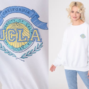 Vintage UCLA Sweatshirt 90s Graphic University of California Crewneck Los Angeles College Shirt White Slouchy 1990s Oversized Extra Large xl 