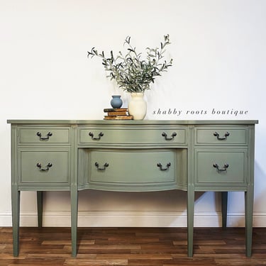 SOLD- Antique Sage Green Buffet Sideboard Gorgeous Federal Mahogany Cabinet credenza in Moody Green - San Francisco, CA by Shab