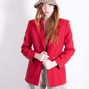 Vintage 1990s Louis Feraud Blood Red Double Breasted Blazer with Pockets Féraud Y2K Minimalist IT44 XS S M 
