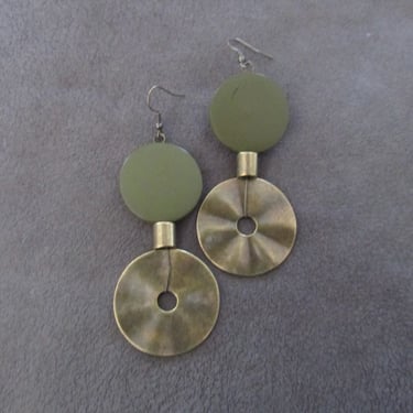 Oversized army green and bronze mid century modern earrings 