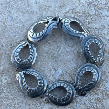 Vintage Mexico Sterling Silver Western Cowgirl Horseshoe Link Bracelet 