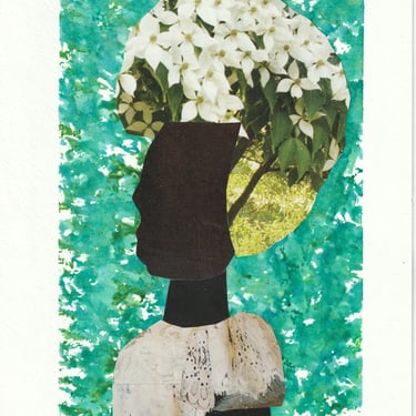 Peace with Flowers ORIGINAL African American Art Collage Meditation Woman Peace 