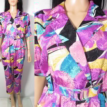 Vintage 80s Abstract Print Lightweight Jumpsuit Made In USA Size XS 