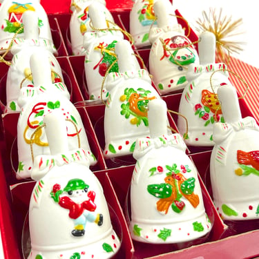 VINTAGE: JC Penney Twelve Days of Christmas Bisque Ceramic Bells Christmas Ornaments Box - Christmas - Holiday - SKU 22 23-C-00034722 