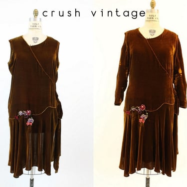 20s Dress Silk Velvet XL Plus / 1920s Vintage Dress Flapper Dropwaist / The Valley Forge Dress 