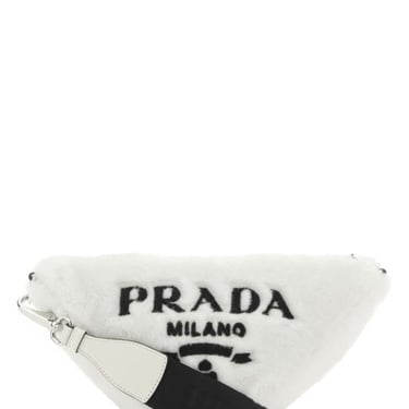 Prada Woman White Shearling Triangle Crossbody Bag