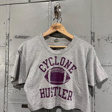 vintage 80’s champion cropped tshirt cyclone hustler football graphic  boxy cropped 