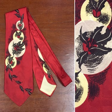 Vintage 1940’s Necktie, Atomic Ivy Print, 1950’s Tie, Rockabilly Tie, Swing Tie, Mid Century Tie, Vintage Accessory 