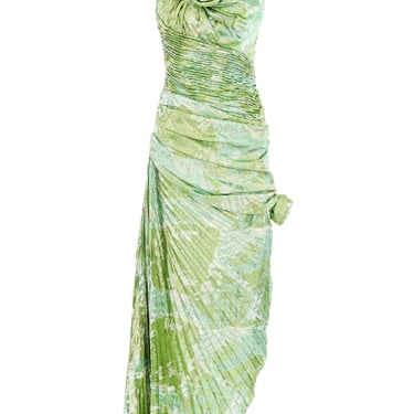 Ungaro Green Metallic Pleated And Ruched Gown