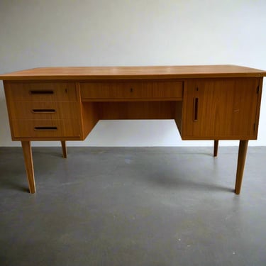 Danish Teak Desk with Curved Sides & Rear Storage - #A1510