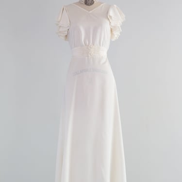 Vintage 1930's Clair de Lune Wedding Gown With Tiered Train / Small