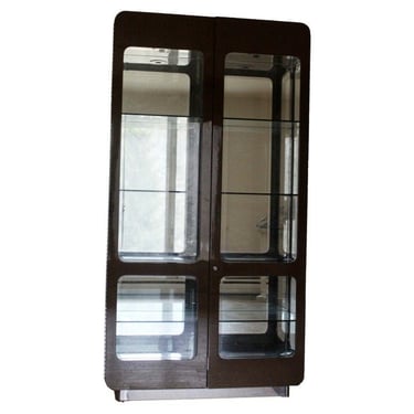 Lacquer Sculptural Illuminated Glass Etagere Storage Cabinet 