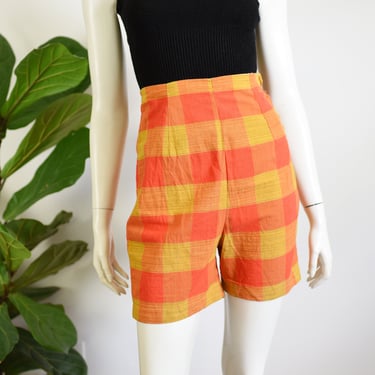 1960s Orange Plaid Shorts - S 